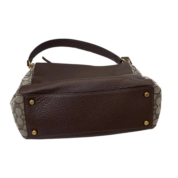 Auth COACH Signature 4645 Dark Brown Light gray Leather Jacquard - Shoulder Bag - Picture 5 of 12